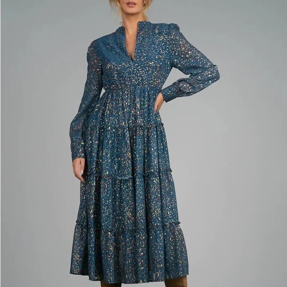 Elan Long Sleeve Sapphire Paisley Dress Medium NWT